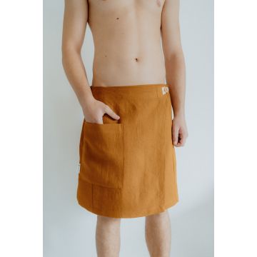 Lniany kilt do sauny LENNEA męski cynamonowy 50x135 cm