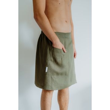 Lniany kilt do sauny LENNEA męski oliwkowy 50x135 cm