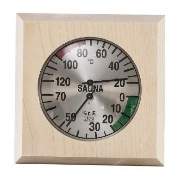 Eliga 170mm čtvercový saunový termo-vlhkoměr v dřevěném rámu