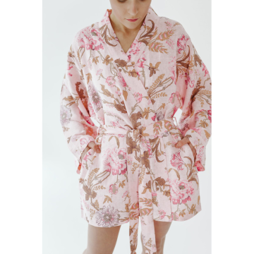 LENNEA Linen Kimono Pink Peonies